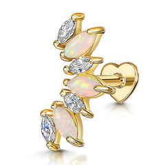 Pink Opal Marquise Cluster Stud Earrings for Helix Piercing Gold Piercing Stud Earring studhoop birthday gift flat back stud earrings gift for her pink opal earrings sterling silver stud earring for helix stud earring for women Stud Earrings Stud Earrings for Helix Piercing stud earrings gold
