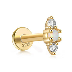 Dainty White Opal Flat Back Stud Earrings Gold Piercing Stud Earring studhoop birthday gift flat back stud earrings gift for her leaf stud earrings rook piercing sterling silver stud earring for helix stud earring for women Stud Earrings Stud Earrings for Helix Piercing stud earrings gold white cz stud earrings white opal