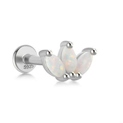 Trio Petals White Opal Flat Back Stud Earrings Silver Piercing Stud Earring studhoop birthday gift flat back stud earrings gift for her leaf stud earrings sterling silver stud earring for helix stud earring for women Stud Earrings Stud Earrings for Helix Piercing stud earrings gold white cz stud earrings white opal