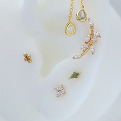 Mini Kitecut Green Moss Agate Flat Back Stud Earrings Piercing Stud Earring studhoop birthday gift flat back earrings flat back stud earrings gift for her green moss agate internal thread stud earring sterling silver stud earring for helix stud earring for women Stud Earrings Stud Earrings for Helix Piercing stud earrings gold