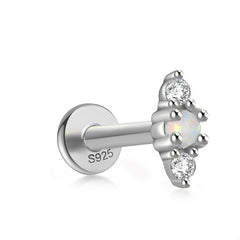 Dainty White Opal Flat Back Stud Earrings Silver Piercing Stud Earring studhoop birthday gift flat back stud earrings gift for her leaf stud earrings rook piercing sterling silver stud earring for helix stud earring for women Stud Earrings Stud Earrings for Helix Piercing stud earrings gold white cz stud earrings white opal