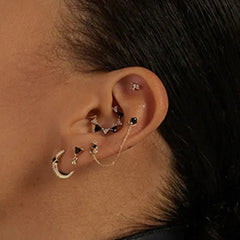 Triangle Black Gem Daith Piercing Hoop Earring Piercing Daith Ring studhoop black gem daith earrings daith hoop earrings daith piercing daith ring septum ring star sterling silver White Cubic Zirconia