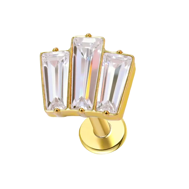 Trio Baguette Flat Back Push Pin Earring Gold Piercing Stud Earring studhoop birthday gift flat back earrings flat back stud earrings gift for her leaf stud earrings push pin earrings push pin stud earrings sterling silver stud earring for helix stud earring for women Stud Earrings Stud Earrings for Helix Piercing stud earrings gold titanium earrings white opal