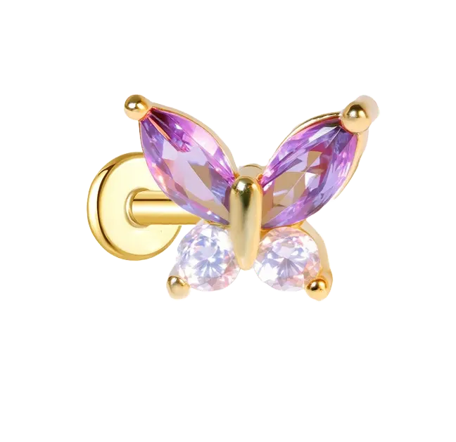 Purple Amethyst Butterfly Push Pin Earring Gold Piercing Stud Earring studhoop amethyst birthstone amethyst earrings birthday gift flat back earrings flat back stud earrings gift for her push pin earrings push pin stud earrings sterling silver stud earring for helix stud earring for women Stud Earrings Stud Earrings for Helix Piercing stud earrings gold titanium earrings