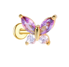 Purple Amethyst Butterfly Push Pin Earring Gold Piercing Stud Earring studhoop amethyst birthstone amethyst earrings birthday gift flat back earrings flat back stud earrings gift for her push pin earrings push pin stud earrings sterling silver stud earring for helix stud earring for women Stud Earrings Stud Earrings for Helix Piercing stud earrings gold titanium earrings
