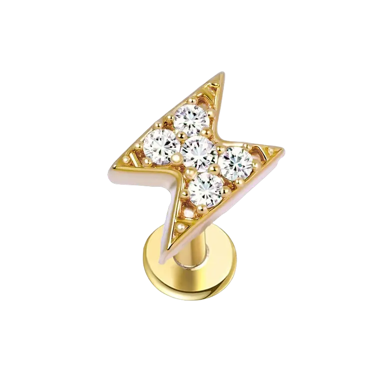 Paved Lightning Flat Back Push Pin Earring Gold Piercing Stud Earring studhoop birthday gift flat back earrings flat back stud earrings gift for her leaf stud earrings push pin earrings push pin stud earrings sterling silver stud earring for helix stud earring for women Stud Earrings Stud Earrings for Helix Piercing stud earrings gold titanium earrings white opal