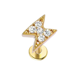 Paved Lightning Flat Back Push Pin Earring Gold Piercing Stud Earring studhoop birthday gift flat back earrings flat back stud earrings gift for her leaf stud earrings push pin earrings push pin stud earrings sterling silver stud earring for helix stud earring for women Stud Earrings Stud Earrings for Helix Piercing stud earrings gold titanium earrings white opal