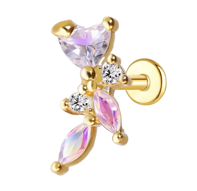 Dainty Leaf & Heart Push Pin Earring Gold Piercing Stud Earring studhoop birthday gift flat back earrings flat back stud earrings gift for her push pin earrings push pin stud earrings sterling silver stud earring for helix stud earring for women Stud Earrings Stud Earrings for Helix Piercing stud earrings gold titanium earrings