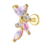 Dainty Leaf & Heart Push Pin Earring Gold Piercing Stud Earring studhoop birthday gift flat back earrings flat back stud earrings gift for her push pin earrings push pin stud earrings sterling silver stud earring for helix stud earring for women Stud Earrings Stud Earrings for Helix Piercing stud earrings gold titanium earrings