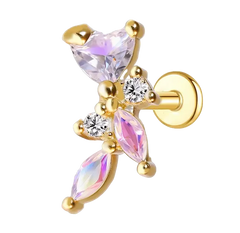 Dainty Leaf & Heart Push Pin Earring Gold Piercing Stud Earring studhoop birthday gift flat back earrings flat back stud earrings gift for her push pin earrings push pin stud earrings sterling silver stud earring for helix stud earring for women Stud Earrings Stud Earrings for Helix Piercing stud earrings gold titanium earrings