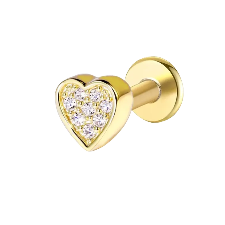 Cute Heart Flat Back Push Pin Earring Gold Piercing Stud Earring studhoop birthday gift flat back earrings flat back stud earrings gift for her gothic earrings push pin earrings push pin stud earrings sterling silver stud earring for helix stud earring for women Stud Earrings Stud Earrings for Helix Piercing stud earrings gold titanium earrings