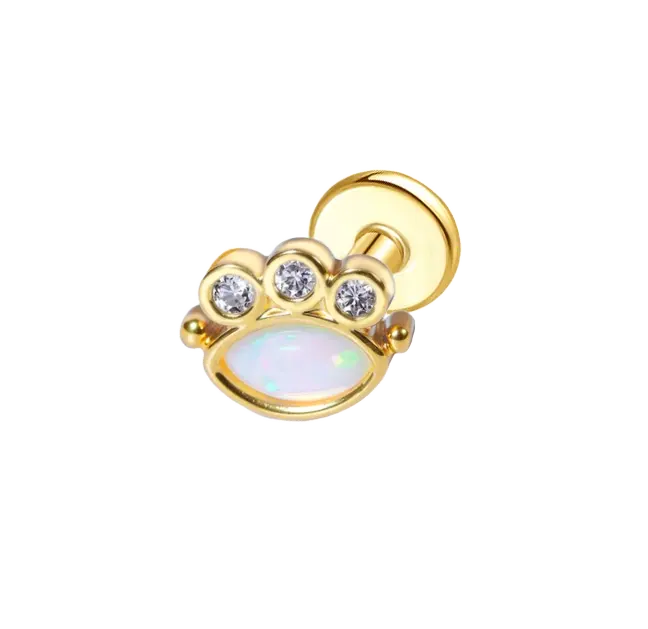 Opal Cute Paw Push Pin Earring Gold Piercing Stud Earring studhoop animal birthday gift flat back earrings flat back stud earrings gift for her push pin earrings push pin stud earrings rook piercing sterling silver stud earring for helix stud earring for women Stud Earrings Stud Earrings for Helix Piercing stud earrings gold titanium earrings