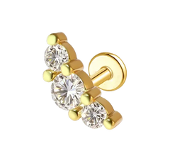 Trio CZ Flat Back Push Pin Earring Gold Piercing Stud Earring studhoop birthday gift flat back earrings flat back stud earrings gift for her push pin earrings push pin stud earrings sea sterling silver stud earring for helix stud earring for women Stud Earrings Stud Earrings for Helix Piercing stud earrings gold titanium earrings