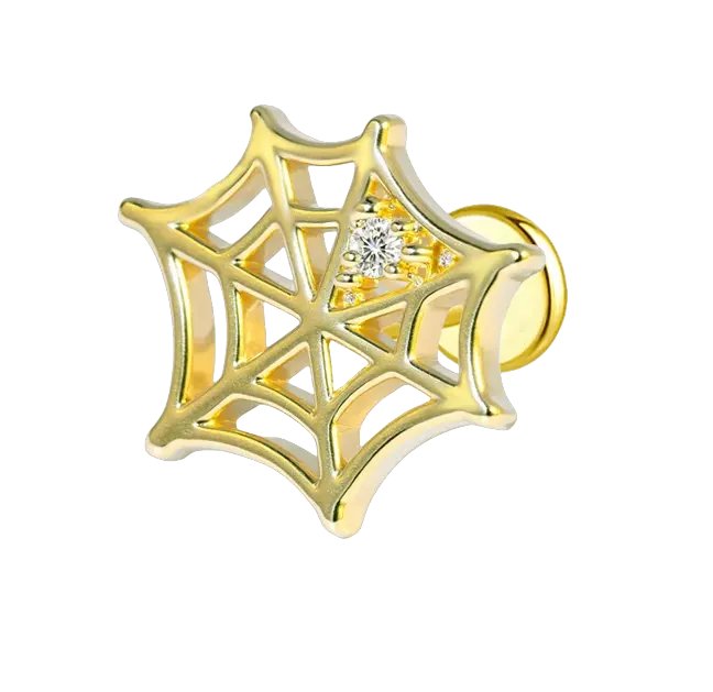 Gothic Spiderweb Flat Back Push Pin Earrings Gold Piercing Stud Earring studhoop birthday gift flat back earrings flat back stud earrings gift for her gothic earrings push pin earrings push pin stud earrings Spiderweb Earrings sterling silver stud earring for helix stud earring for women Stud Earrings Stud Earrings for Helix Piercing stud earrings gold titanium earrings