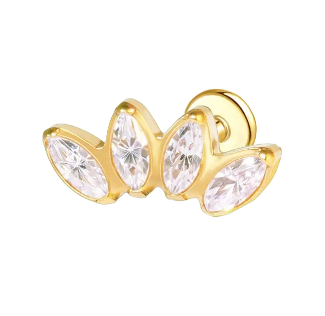 Crown White CZ Flat Back Push Pin Earring Gold Piercing Stud Earring studhoop birthday gift flat back earrings flat back stud earrings gift for her gothic earrings push pin earrings push pin stud earrings sterling silver stud earring for helix stud earring for women Stud Earrings Stud Earrings for Helix Piercing stud earrings gold titanium earrings