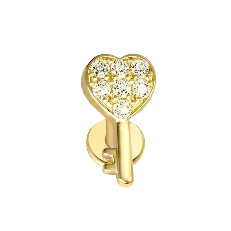 Heart Key Flat Back Push Pin Earring Gold Piercing Stud Earring studhoop birthday gift flat back earrings flat back stud earrings gift for her leaf stud earrings push pin earrings push pin stud earrings sterling silver stud earring for helix stud earring for women Stud Earrings Stud Earrings for Helix Piercing stud earrings gold titanium earrings white opal