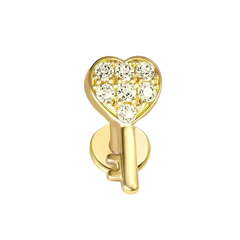 Heart Key Flat Back Push Pin Earring Gold Piercing Stud Earring studhoop birthday gift flat back earrings flat back stud earrings gift for her leaf stud earrings push pin earrings push pin stud earrings sterling silver stud earring for helix stud earring for women Stud Earrings Stud Earrings for Helix Piercing stud earrings gold titanium earrings white opal