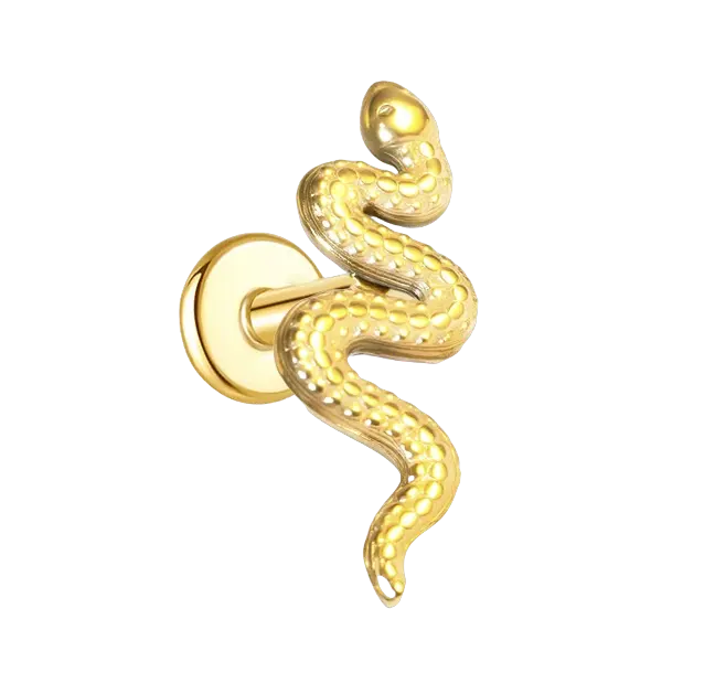 Gold Python Flat Back Push Pin Earring Gold Piercing Stud Earring studhoop birthday gift flat back earrings flat back stud earrings gift for her gothic earrings push pin earrings push pin stud earrings snake earrings sterling silver stud earring for helix stud earring for women Stud Earrings Stud Earrings for Helix Piercing stud earrings gold titanium earrings