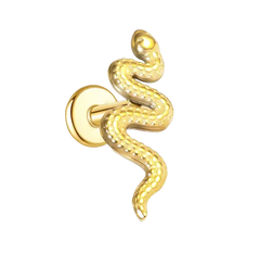 Gold Python Flat Back Push Pin Earring Gold Piercing Stud Earring studhoop birthday gift flat back earrings flat back stud earrings gift for her gothic earrings push pin earrings push pin stud earrings snake earrings sterling silver stud earring for helix stud earring for women Stud Earrings Stud Earrings for Helix Piercing stud earrings gold titanium earrings