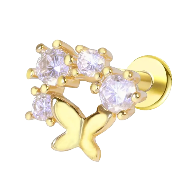 Butterfly Cluster Flat Back Push Pin Earring Gold Piercing Stud Earring studhoop birthday gift butterfly flat back earrings flat back stud earrings gift for her push pin earrings push pin stud earrings sterling silver stud earring for helix stud earring for women Stud Earrings Stud Earrings for Helix Piercing stud earrings gold titanium earrings