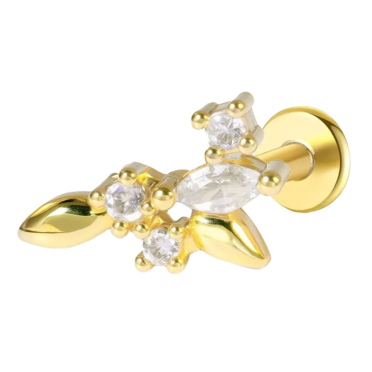 Leaf Flat Back Push Pin Earring Gold Piercing Stud Earring studhoop birthday gift butterfly flat back earrings flat back stud earrings gift for her push pin earrings push pin stud earrings sterling silver stud earring for helix stud earring for women Stud Earrings Stud Earrings for Helix Piercing stud earrings gold titanium earrings