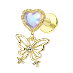 Moonstone Heart Butterfly Push Pin Earrings Gold Piercing Stud Earring studhoop birthday gift butterfly flat back earrings flat back stud earrings gift for her push pin earrings push pin stud earrings sterling silver stud earring for helix stud earring for women Stud Earrings Stud Earrings for Helix Piercing stud earrings gold titanium earrings