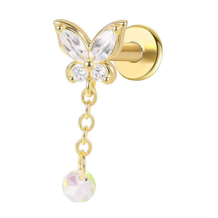 Paved Butterfly Flat Back Push Pin Earring Gold Piercing Stud Earring studhoop birthday gift butterfly flat back earrings flat back stud earrings gift for her push pin earrings push pin stud earrings sterling silver stud earring for helix stud earring for women Stud Earrings Stud Earrings for Helix Piercing stud earrings gold titanium earrings