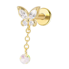 Paved Butterfly Flat Back Push Pin Earring Gold Piercing Stud Earring studhoop birthday gift butterfly flat back earrings flat back stud earrings gift for her push pin earrings push pin stud earrings sterling silver stud earring for helix stud earring for women Stud Earrings Stud Earrings for Helix Piercing stud earrings gold titanium earrings