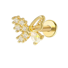 Glamour Paved Butterfly Flat Back Push Pin Earring Gold Piercing Stud Earring studhoop birthday gift butterfly flat back earrings flat back stud earrings gift for her push pin earrings push pin stud earrings sterling silver stud earring for helix stud earring for women Stud Earrings Stud Earrings for Helix Piercing stud earrings gold titanium earrings