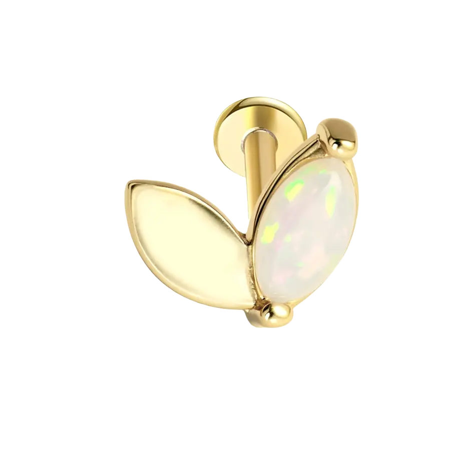 White Opal Sprout Push Pin Earrings Gold Piercing Stud Earring studhoop birthday gift flat back earrings flat back stud earrings gift for her leaf stud earrings push pin earrings push pin stud earrings sterling silver stud earring for helix stud earring for women Stud Earrings Stud Earrings for Helix Piercing stud earrings gold titanium earrings white opal
