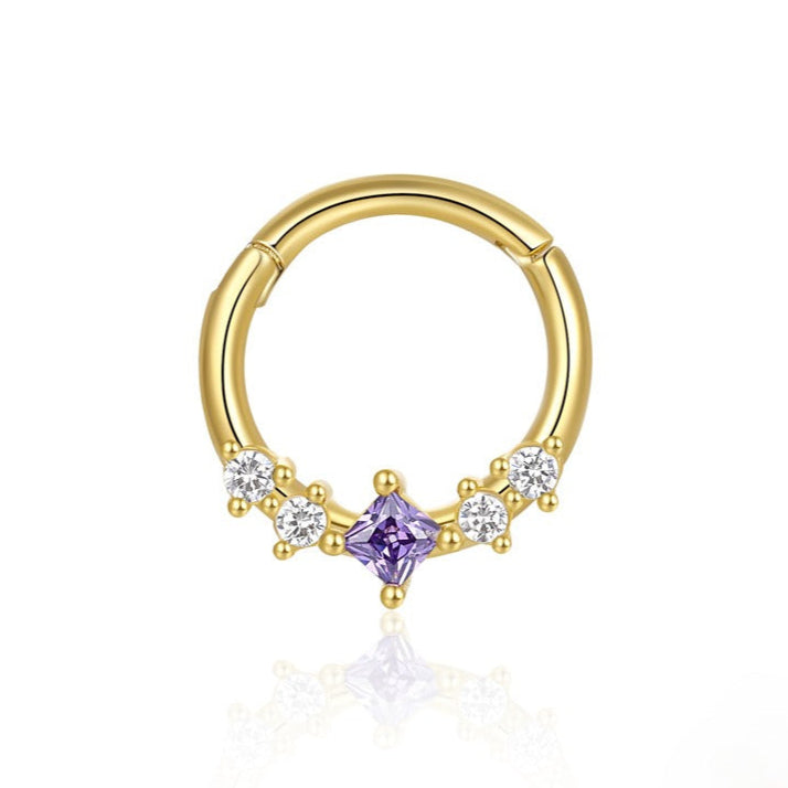 Elegant Daith Hoop Earrings with Purple Square CZ Piercing Daith Ring studhoop amethyst birthstone amethyst earrings daith earrings daith hoop earrings daith piercing daith ring septum ring star sterling silver White Cubic Zirconia