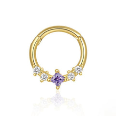 Elegant Daith Hoop Earrings with Purple Square CZ Piercing Daith Ring studhoop amethyst birthstone amethyst earrings daith earrings daith hoop earrings daith piercing daith ring septum ring star sterling silver White Cubic Zirconia