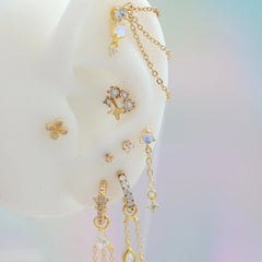 Triple Chain Stud Earring 5mm CZ Chain Earring studhoop birthday gift chain stud earring earring chain cartilage earring chain connector earring chain dangle earring chain gold earring chain helix to lobe earring chain set gift for her layerd earring sterling silver Triple Chain