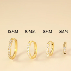 10mm Gold Basic White CZ Paved Huggie Hoop Hoop Earring studhoop ball hoop earring birthday gift edgy earring gift for her hoop earrings sterling silver