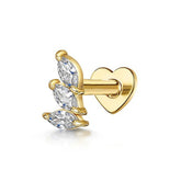 Trio Petals Flat Back Stud Earrings Gold Piercing Stud Earring studhoop birthday gift flat back stud earrings gift for her leaf stud earrings sterling silver stud earring for helix stud earring for women Stud Earrings Stud Earrings for Helix Piercing stud earrings gold white cz stud earrings