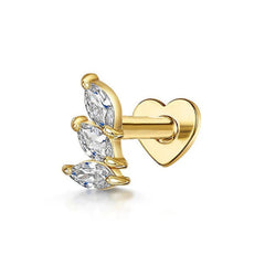 Trio Petals Flat Back Stud Earrings Gold Piercing Stud Earring studhoop birthday gift flat back stud earrings gift for her leaf stud earrings sterling silver stud earring for helix stud earring for women Stud Earrings Stud Earrings for Helix Piercing stud earrings gold white cz stud earrings