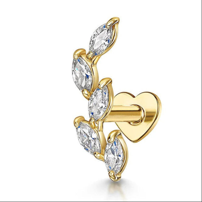 Dainty Leaf Piercing Stud Earrings Gold Piercing Stud Earring studhoop birthday gift flat back stud earrings gift for her leaf stud earrings sterling silver stud earring for helix stud earring for women Stud Earrings Stud Earrings for Helix Piercing stud earrings gold white cz stud earrings