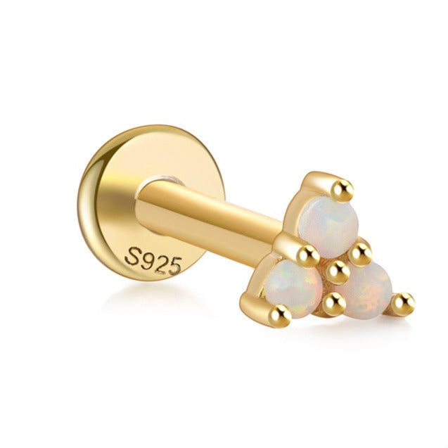 Small Triangle White Opal Flat Back Stud Earrings Gold Piercing Stud Earring studhoop birthday gift flat back stud earrings gift for her leaf stud earrings rook piercing sterling silver stud earring for helix stud earring for women Stud Earrings Stud Earrings for Helix Piercing stud earrings gold white cz stud earrings white opal