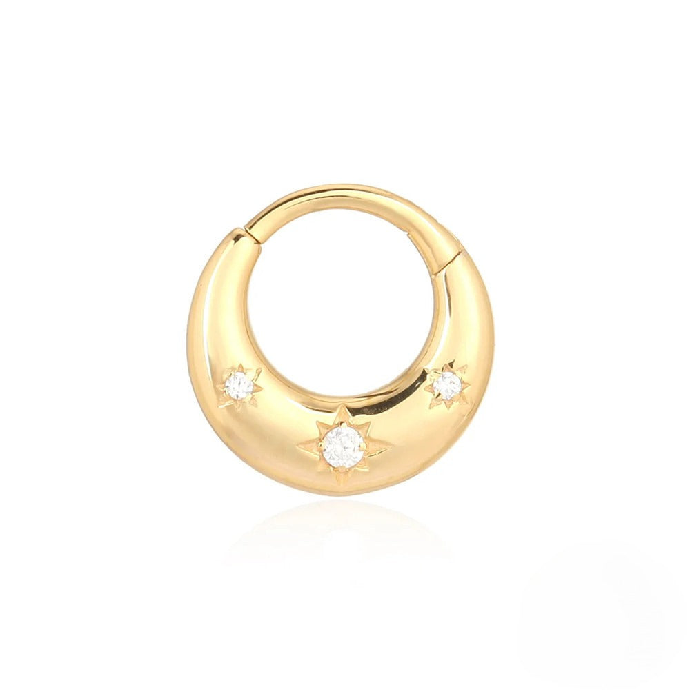 Bold Star Daith Piercing Ring Gold Piercing Daith Ring studhoop daith earrings daith hoop earrings daith piercing daith ring star sterling silver White Cubic Zirconia