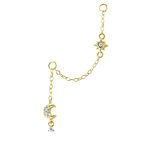 Moon & Star Earring Chain Connector Gold Piercing Chain Earring Connnectoer studhoop birthday gift earring chain cartilage earring chain connector earring chain dangle earring chain gold earring chain helix to lobe earring chain set gift for her layerd earring moon earring star earring sterling silver