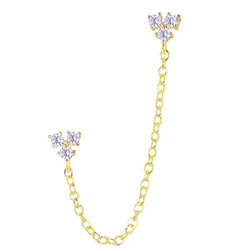 Trio CZ Chain Stud Earrings Gold Chain Earring studhoop birthday gift chain stud earring earring chain cartilage earring chain connector earring chain dangle earring chain gold earring chain helix to lobe earring chain set gift for her layerd earring sterling silver three cz