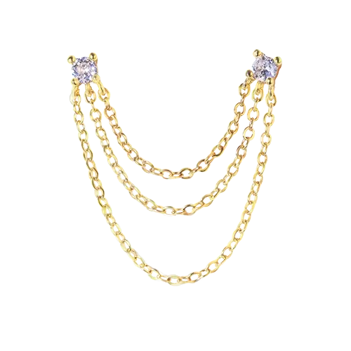 Triple Chain Stud Earring 5mm CZ Gold Chain Earring studhoop birthday gift chain stud earring earring chain cartilage earring chain connector earring chain dangle earring chain gold earring chain helix to lobe earring chain set gift for her layerd earring sterling silver Triple Chain