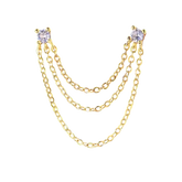 Triple Chain Stud Earring 5mm CZ Gold Chain Earring studhoop birthday gift chain stud earring earring chain cartilage earring chain connector earring chain dangle earring chain gold earring chain helix to lobe earring chain set gift for her layerd earring sterling silver Triple Chain