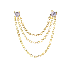 Triple Chain Stud Earring 5mm CZ Gold Chain Earring studhoop birthday gift chain stud earring earring chain cartilage earring chain connector earring chain dangle earring chain gold earring chain helix to lobe earring chain set gift for her layerd earring sterling silver Triple Chain