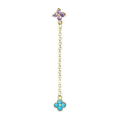 Amethyst Flower with Turquoise Flower Dangle Chain Stud Earrings Gold Chain Earring studhoop amethyst birthstone amethyst earrings birthday gift chain stud earring earring chain cartilage earring chain connector earring chain dangle earring chain gold earring chain helix to lobe earring chain set flower earring gift for her layerd earring sterling silver turquoise earring