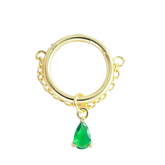 Emerald Green Teardrop Daith Clicker Gold Piercing Daith Ring studhoop black gem clicker daith earrings daith hoop earrings daith piercing daith piercing jewelry daith ring emerald birthstone emerald earrings nose ring septum ring star sterling silver