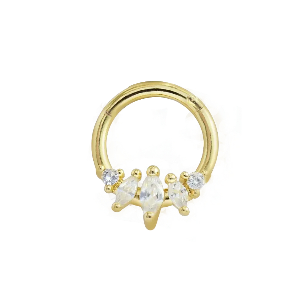 Gold Triple Marquise Daith Piercing Jewelry Gold Piercing Daith Ring studhoop black gem daith earrings daith hoop earrings daith piercing daith ring septum ring star sterling silver White Cubic Zirconia