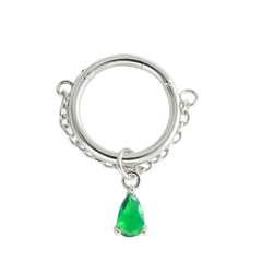 Emerald Green Teardrop Daith Clicker Silver Piercing Daith Ring studhoop black gem clicker daith earrings daith hoop earrings daith piercing daith piercing jewelry daith ring emerald birthstone emerald earrings nose ring septum ring star sterling silver