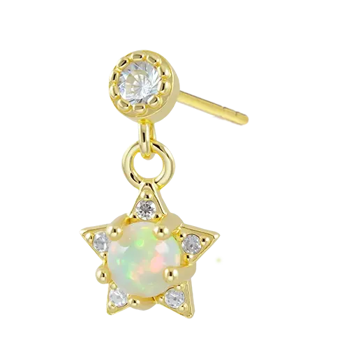 Pink Opal Star Dangle Stud Earring Gold Piercing Stud Earring studhoop birthday gift butterfly back gift for her opal pink opal earrings romantic jewelry sterling silver stud earring for women Stud Earrings Stud Earrings for Helix Piercing stud earrings gold