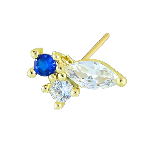 Sapphire Half Wing Stud Earrings Gold Piercing Stud Earring studhoop birthday gift butterfly back gift for her leaf stud earrings romantic jewelry sapphire birthstone sapphire earrings sterling silver stud earring for women Stud Earrings Stud Earrings for Helix Piercing stud earrings gold